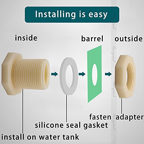 NPT1/2 ABS Bulkhead Fitting, Pipe Connector for rain Barrel Garden Hose Adapter Spigot kit Water Tank Gallon Drain Bucket (pack of 4 pcs) - size: NPT1/2 female thread (3/4 inch I.D.）ABS
