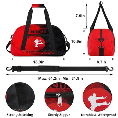 Personalized Martial Art Bag Duffel Bag for Girls, Custom Taekwondo Karate Bag Overnight Bags for Travel Weekender Practice Red Taekwondo - color: Option 10