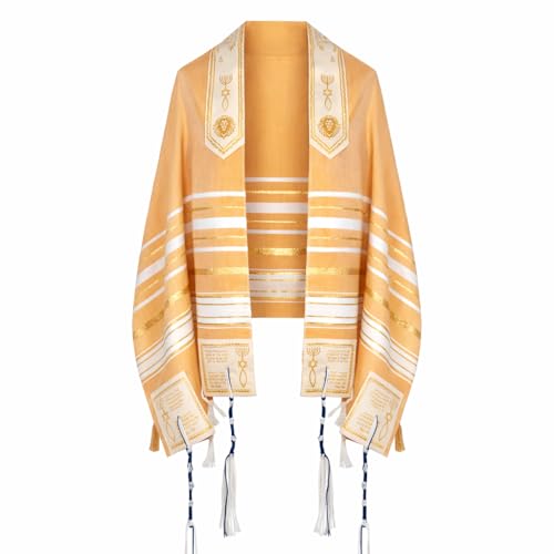 The Holy Promise Messianic Prayer Shawl-72 x22 Christian Tallit with Biblical Verses-Includes Carrying Bag - color: Gold/Beige