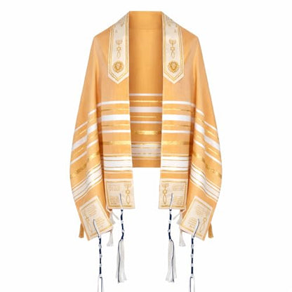 The Holy Promise Messianic Prayer Shawl-72 x22 Christian Tallit with Biblical Verses-Includes Carrying Bag - color: Gold/Beige