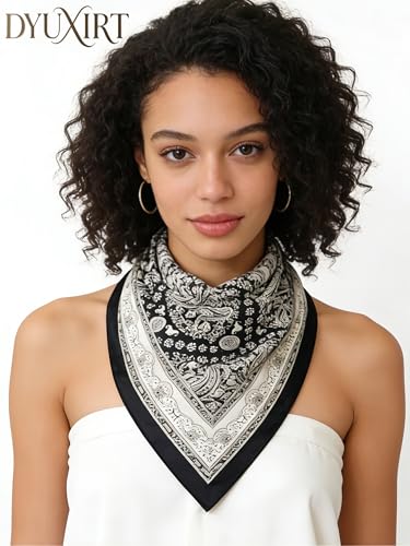 Triangle Shawls Scarf Head Hair Neck For Women Scarves Fashion Silk Feeling Lady Lightweight 51 * 23.6inch - color: K10-black and White Small Patterns（51*23.6inch）