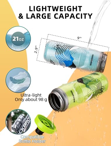 ROCKBROS Bike Water Bottle, 21oz Insulated Cycling Squeeze Bottle | 21oz Insulated Bike Bottle Keeps Drinks Cold for Hours, with Soft Squeeze Design, Leakproof Spout and Universal Cage Fit - color: White-red