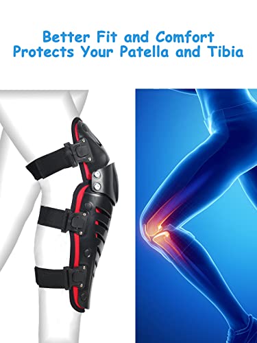 RIDBIKER Motorcycle Knee Shin Guards for Men, Bendable MTB Knee Pads | Long leg coverage with crash-proof protection. Flexible bendable design. Adjustable straps. Knee Protection for motocross - color: Red/Regular