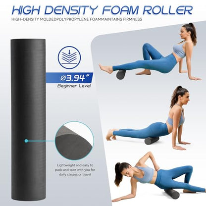 Krightlink 5-in-1 Foam Roller Set, Massage Roller Stick, Massage Ball, Resistance Band for Deep Muscle Massage, Trigger Point Release, Pilates, Yoga (Black-18(2 in 1)) - color: Black-18"(2 in 1)