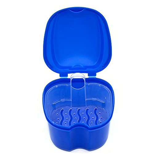 Denture Case, Denture Box with Strainer, Night Cleaner Denture Bath Box for Retainer, Mouthguard, False Teeth, and Denture Cleaning (Dark Blue) - color: Dark Blue