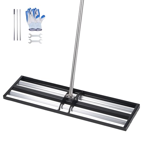 VEVOR Updated Lawn Leveling Rake with Roller, 48'' x 10" Stainless Steel Lawn Leveler with 83.9'' Adjustable Handle, Heavy Duty Yard Leveling Rake, Effort Saving Lawn Leveling Tool for Yard Golf Court - size: 10*48*84in (with Roller)