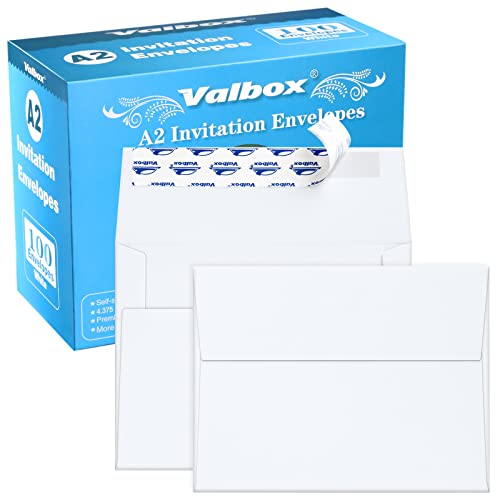 ValBox A2 Invitation Envelopes 100 Qty 4.375x5.75" White Envelopes Self Seal for Invitations, Photos, Wedding, Announcements, Thank you Notes, RSVP, Greeting Cards | 4-3/8 x 5-3/4 Inches(A2) - color: White, size: A2 (4.375 x 5.75 Inches)