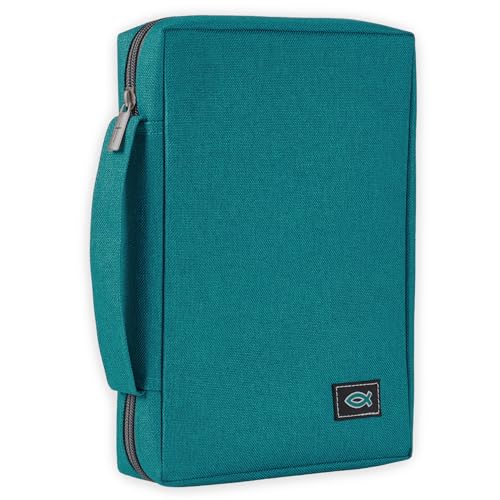 Christian Art Gifts Men & Women’s Polyester Bible Cover with Jesus Fish - color: Teal/Jesus Fish, size: Medium