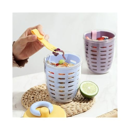 Portable Salad Cup with Fork and Spoon - Double Layer Fresh Keeping Box for Office and Picnic Use(Yellow) - color: Yellow