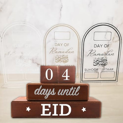4 Pcs Ramadan Calendar Block Set, Ramadan Advent Countdown, Eid Calendar Countdown Calendar, Wooden Ornament Block Calendar of Islamic Months