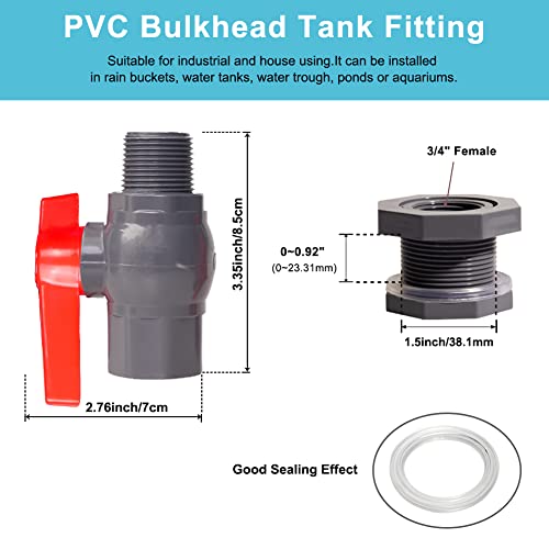 Ququyi 3/4 Inch PVC Rain Barrel Valve Spigot Kit with Ball Valve and Bulkhead Fitting Adapter for Water Tanks, Aquariums, Pools - size: 3/4"+valve