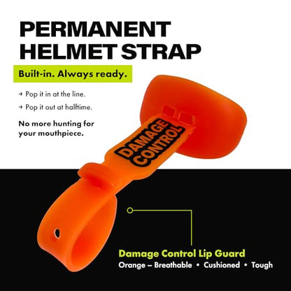 DAMAGE CONTROL Pacifier Football Mouth Guard – Permanent Strap – Orange | Youth Football Mouthpiece, No Boiling, Breathable Design, Protects Lips & Teeth, Works with Braces - color: Orange