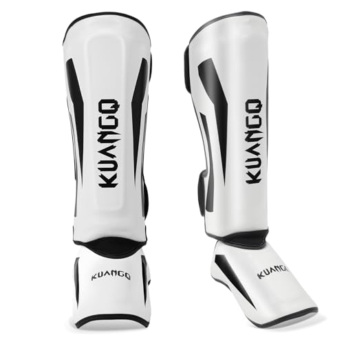 Muay Thai Shin Guards, Muay Thai Martial Arts Kicking Leg Instep Protection Pads Sparring Gear,for Kickboxing MMA Training and Sparring,Professional MMA Equipment - color: Black-White, size: Medium