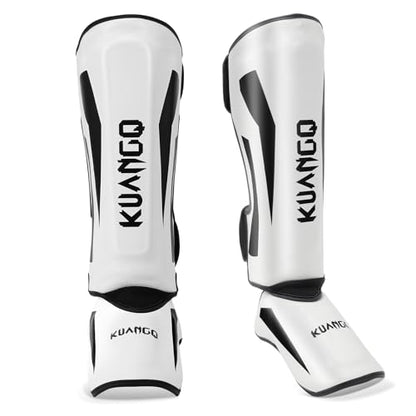 Muay Thai Shin Guards, Muay Thai Martial Arts Kicking Leg Instep Protection Pads Sparring Gear,for Kickboxing MMA Training and Sparring,Professional MMA Equipment - color: Black-White, size: Large