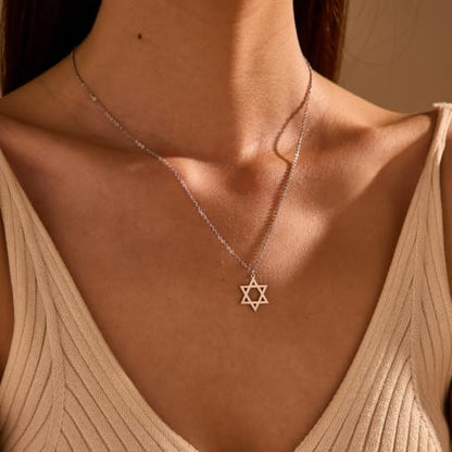 Stainless Steel Jewish Jewelry - Star of David/Hamsa Hand/Menorah/Israel Map Pendant – Israel Necklace for Women & Men - Religious Gifts for Hanukkah, Bar Mitzvah include a Gift Box - color: Rose Gold-Star Of David Necklace