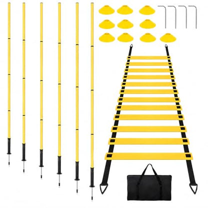 PVC Agility Ladder, 6m Speed and Agility Kit, 10 Training Cones & 6 Marker Poles, Sports Training Set with Carry Bag for Football