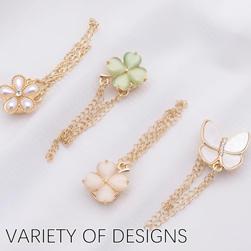 8 Pack Multi-Function Magnetic Clothing Clips– Elegant Shirt Clips for Women, Magnet Clothing Pins with Decorative Chain, Shortening Adjusters for Shirt Sleeves,T-Shirt Hems, Collar, Pants Hems