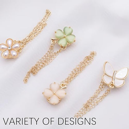 8 Pack Multi-Function Magnetic Clothing Clips– Elegant Shirt Clips for Women, Magnet Clothing Pins with Decorative Chain, Shortening Adjusters for Shirt Sleeves,T-Shirt Hems, Collar, Pants Hems