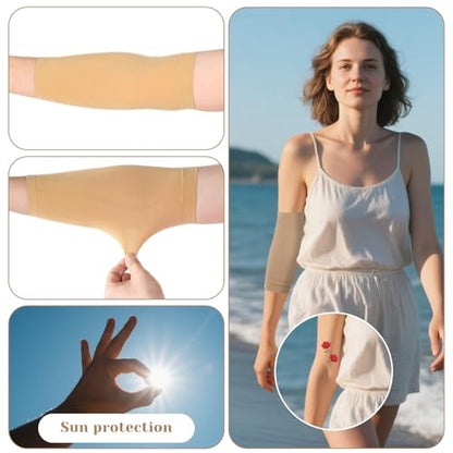 2 Pairs Tattoo Cover up Sleeve, Forearm Concealer Support | Tattoo Aftercare UV Protection over Sleeve Elbow Sleeves for Women Men - color: Nude