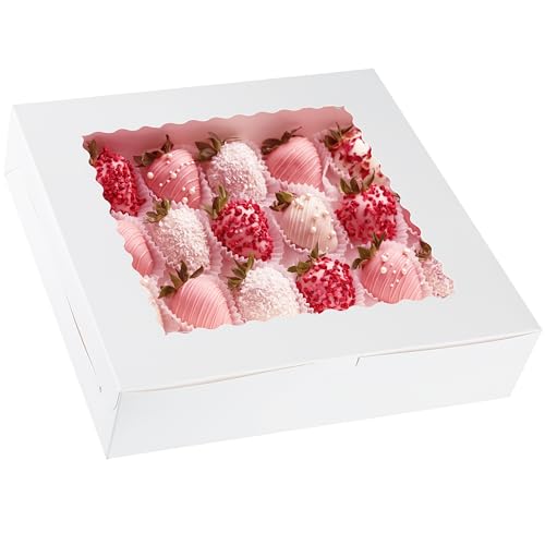 Yeplan 10-Pack Cookie Boxes with Window, 12x12x2.5 Inch Bakery Boxes, White Treat Boxes for Desserts, Donuts, Muffins, Pies, Chocolates - Pastry Packaging for Baked Goods - color: 10 Packs-Cookie Boxe