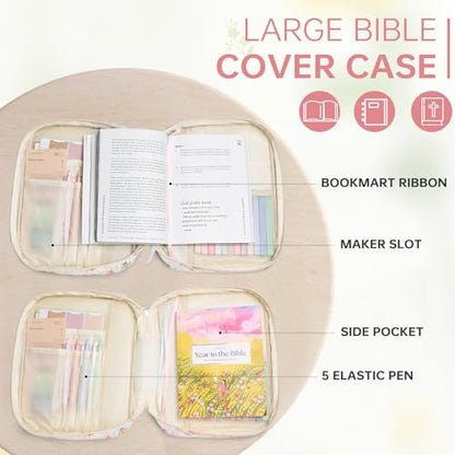 Bible Cover Case for Women Large Bible Cover with Durable Handle Quilted Bible Carrying Case for Girls Bible Study Supplies Accessories (Siamese Rose, Siamese Rose) - color: Siamese Rose