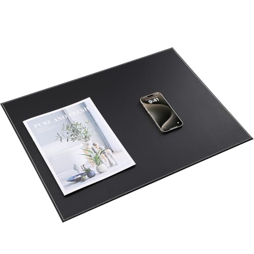 Desk Pad & Mat 24" x 18" Protector Large Mouse Pad PU Leather for Desktops and Laptops (Black) - color: Black-a110