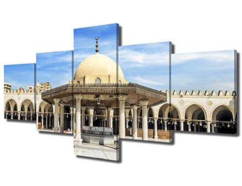 TUMOVO Muslim Wall Art Islamic Religion Holy Mosque Pictures Canvas Prints Arabic Art Canvas Printing Canvas Wall Art Print Poster Artworks for Wall Decor 5 Pieces Framed Ready to Hang(50" W x 24" H) - color: Artwork-04, size: 50 in x 24 in (W x H)