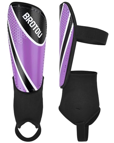 BROTOU Shin Guards Soccer Youth, Soccer Shin Guards for Kids 3-15, Light Weight Adjustable Straps Shin Pads Protection Equipment with Ankle and Leg Calf Protection - color: Purple, size: Medium