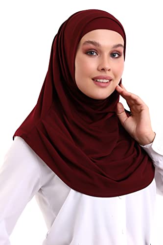 ihvan online, Hijab Scarves for Women, Ready to Wear, Lightweight and Comfortable Headscarf, Instant Turban, Jersey, Presewn - color: Burgundy