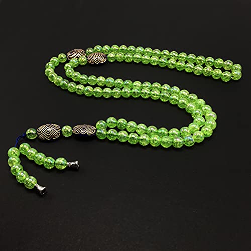 -8MM -99 Beads Necklace DHIKR TASBIH Collection- Imitation Acrylic Muslim Beads-Tesbih-Tasbih-Tasbeeh-Misbaha-Masbaha-Subha-Sebha (Shiny Light Green) - color: Shiny Light Green