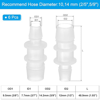 PATIKIL 2/5" to 5/9" 6 Pcs Plastic Hose Barb Fittings, Reducer Tube Fittings Pipe Adapter Union Splicer Joint Kit for Air Gas Water System Liquid Fuel Line Aquarium Tube Pump - size: 2/5"-5/9",(0.77"x1.93")