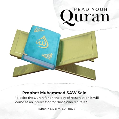 Al Quran Ul karim 13 Line Hafizi Holy koran Arabic Text With Beautiful Design Velvet Cover box - Taj Company Qura'n (Turquoise)
