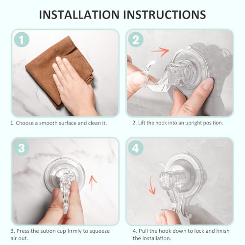 VIS'V Shower Suction Cup Hooks, Removable and Reusable, Clear, Small, 2 Pcs | Clear Invisible Design, Locking Suction Technology, Dual Vacuum Suction, Heavy Duty, Fits for Smooth Flat Surfaces