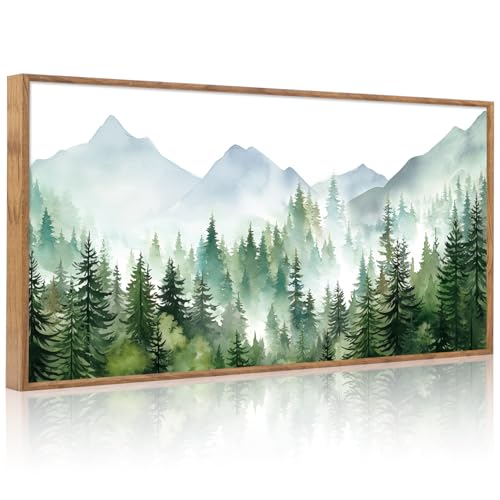 CHDITB Large Green Mountain Landscape Framed Canvas Wall Art 40x20 Inch - color: Green Mountain Forest, size: 40"L x 20"W