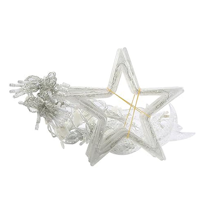 LED Moon Star Curtain String Lights, 138 LED USB Powered Fairy Hanging Lights with 8 Lighting Modes 6-Hour Timer Waterproof for Bedroom Wall Window Christmas Decoration (Star) - style: Star