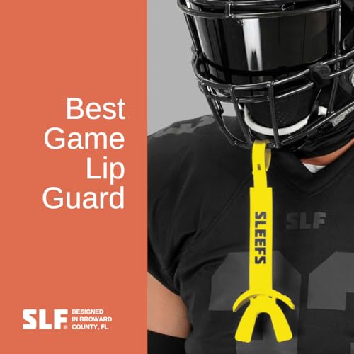 SLEEFS X Yellow Football Mouth Guard - Lip/Mouthguard with Helmet Strap - Lip/Teeth Protector Mouthpiece - Moldable - for Youth/Adults, Men & Women Mouth Guard, Maximum Air Flow, Lacrosse, All Sports - color: Yellow