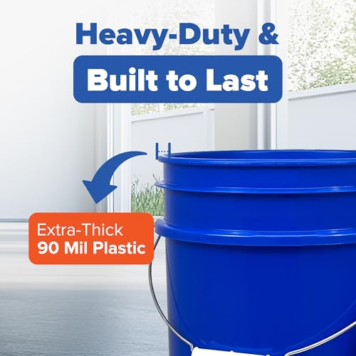 5 Gallon Plastic Bucket with Airtight Lid | Made in USA | Food Grade Bucket | BPA-Free | Heavy Duty 90 Mil All Purpose Pail | One 12" Rubber Mallet & One Lid Opener Included | 6 Pack | Airtight Lid, Mallet and Lid Opener Included, Heavy-Duty 90 Mil HDPE P