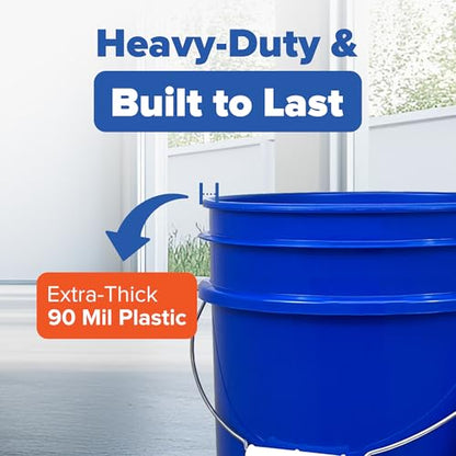 5 Gallon Plastic Bucket with Airtight Lid | Made in USA | Food Grade Bucket | BPA-Free | Heavy Duty 90 Mil All Purpose Pail | One 12" Rubber Mallet & One Lid Opener Included | 6 Pack | Airtight Lid, Mallet and Lid Opener Included, Heavy-Duty 90 Mil HDPE P