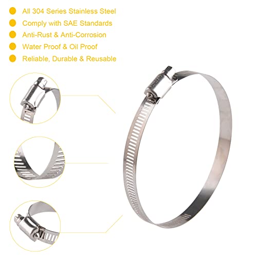 Winlong 8 Pack 4" Stainless Steel Hose Clamps, SAE 64 Worm Gear Drive Hose Clamps 2 1/2"- 4 1/2" (64-114mm) for Automotive Plumbing, 2 3/4'', 3'', 3 1/2", 3 3/4'' Clamps - size: SAE#64 (2-1/2" ~ 4-1/2") 8PK