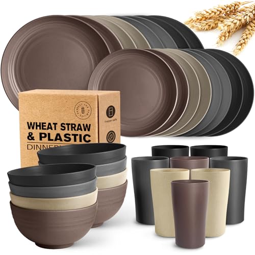 Teivio 32-Piece Plates and Bowls Sets for 8, Wheat Straw Dinnerware Sets - color: Aesthetic