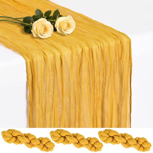 Showgeous 3 Pack Gold Cheesecloth Table Runner, 17 x 108 Inches - color: Gold, size: 3 Pack