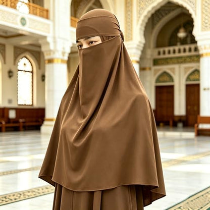Single Layer Niqab, Soft Chiffon Muslim Veil Face Cover, One Layer Nose Piece, Hijab Prayer Face Mask for Women Men - color: Brown_l
