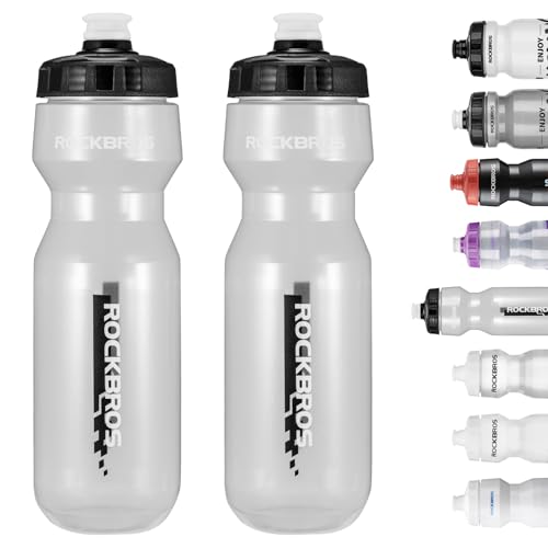 ROCKBROS Bike Water Bottle 20oz-25oz Squeeze Cycling Water Bottle BPA Free Leak Proof Sports Water Bottle with Dust Cover for Bicycle Running Gym Outdoor - color: 25oz Black Transparent, style: 2 Pack