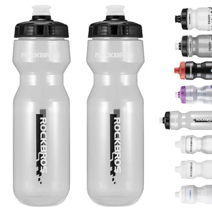 ROCKBROS Bike Water Bottle 20oz-25oz Squeeze Cycling Water Bottle BPA Free Leak Proof Sports Water Bottle with Dust Cover for Bicycle Running Gym Outdoor - color: 25oz Black Transparent, style: 2 Pack