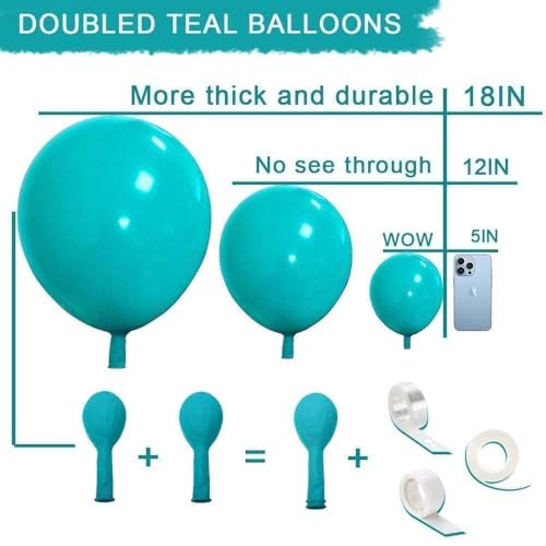 Teal Balloons Turquiose Double Stuffed Balloon Garland Arch Kit Latex Different Sizes For Birthday Baby Shower Dolphin Mermaid Engagement Anniverasry Party Decoration | Turquiose Teal Blue Balloon Garland Kit For Birthday Baby Shower Dolphin Engagement An