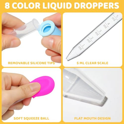 24 Pack Liquid Droppers with a Clean Brush, 5ML 8 Colors Silicone and Plastic Pipettes with Bulb Tip, Medicine Eye Dropper for Crafts/Candy Mold/Gummy Bear Maker/Oil