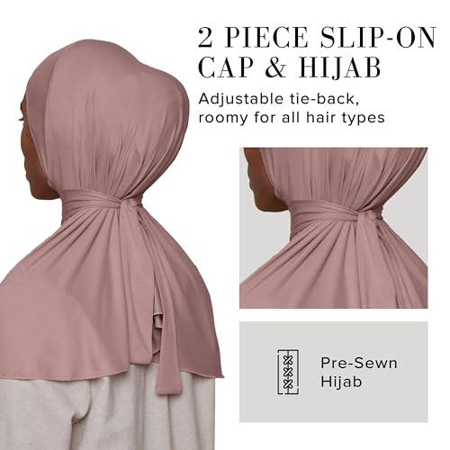 Slip-on Instant Premium Jersey Hijab with Undercap - Buttery Soft, Lightweight Hijab with Innovative Tie-Back Design - color: Dusty Rose
