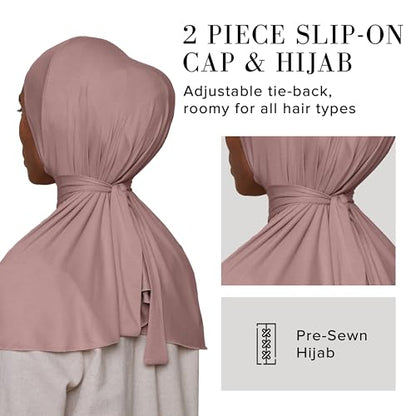 Slip-on Instant Premium Jersey Hijab with Undercap - Buttery Soft, Lightweight Hijab with Innovative Tie-Back Design - color: Dusty Rose