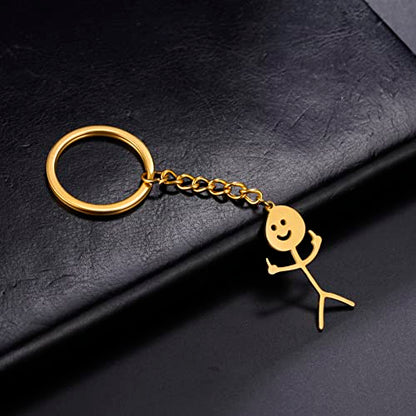 Dreamtimes Skeleton Smiley little Man Sign Language Keychain Finger Medium Stickman Bag Car Key Pendant Couple Gift Keychain - color: Gold