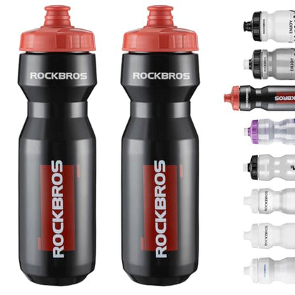 ROCKBROS Bike Water Bottle 20oz-25oz Squeeze Cycling Water Bottle BPA Free Leak Proof Sports Water Bottle with Dust Cover for Bicycle Running Gym Outdoor - color: 25oz Black Red, style: 2 Pack